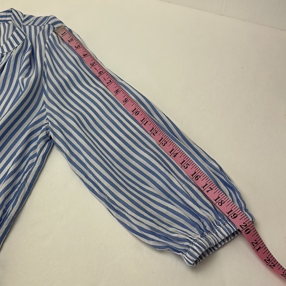 BeachLunchLounge Tanji White Blue Striped Tie Front Top Medium Lyocell Blend - Picture 7 of 14